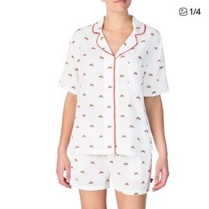 Room Service Rainbow Pride White Multi Pajama Set Shorts Button Front Size L